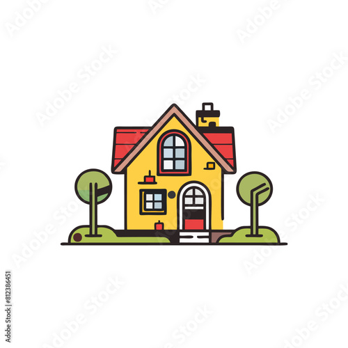 flat vector illustration of house property cottage line icon