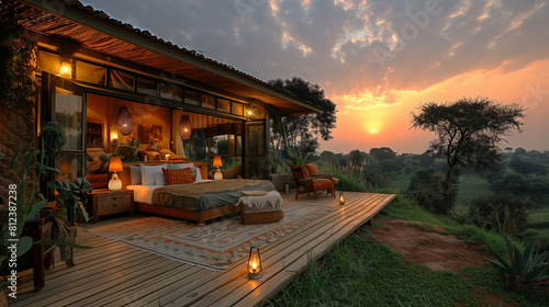 Wallpaper Mural terrace house near forest, jungle at sunset Torontodigital.ca