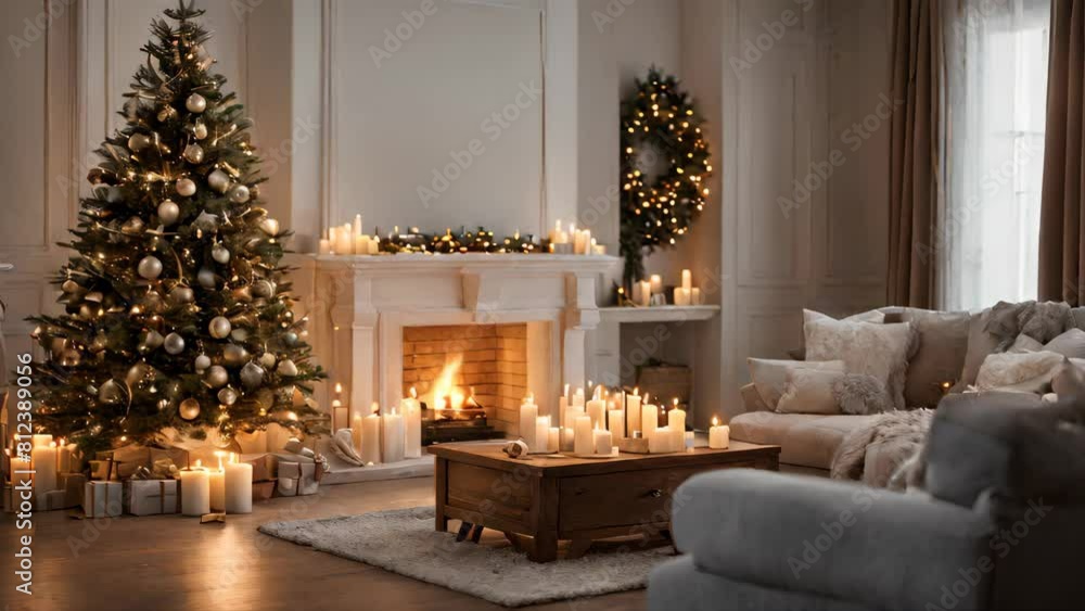 Fireplace in cozy home in Christmas festival vibe. Fireplace in cozy home in Christmas festival vibe.