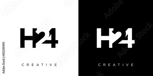 H24 initial letter logo isolated on black and white background.