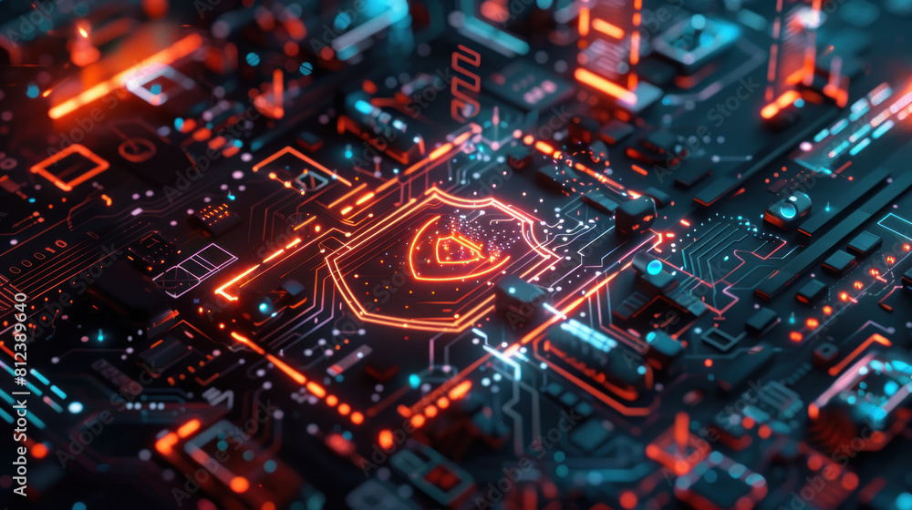 Immerse yourself in the world of cybersecurity with a visually compelling depiction featuring a digital shield emblem surrounded. Immerse yourself in the world of cybersecurity with a visually compelling depiction featuring a digital shield emblem surrounded.