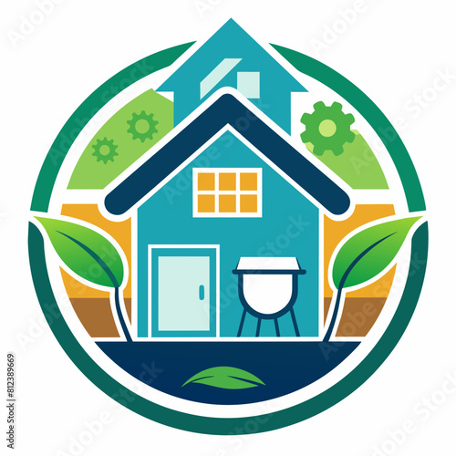 house icon with leaf vector illustration