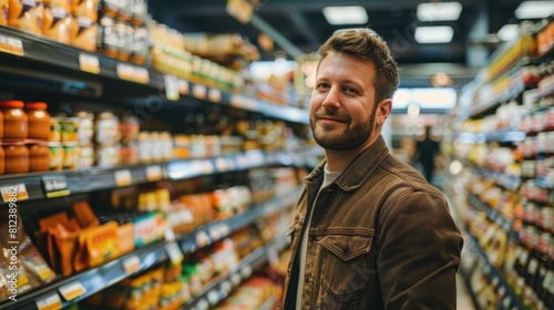 Attractive male shopping in a grocery store