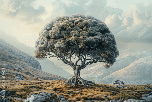 A digital illustration of a tree whose branches are shaped like a human brain, symbolizing natural intelligence