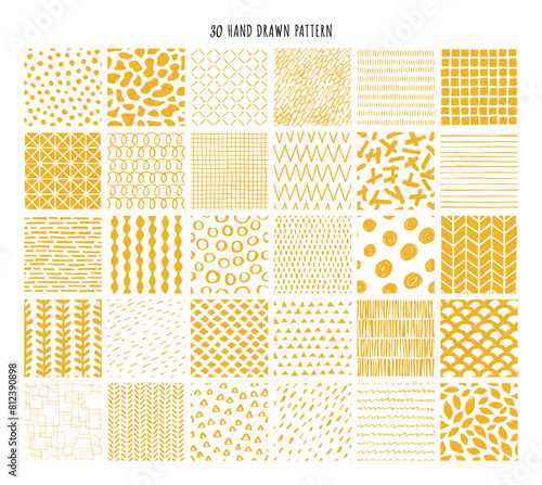 黄色の手描きのシームレスパターンコレクション