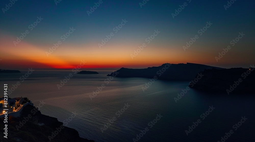 Night lights after sunset at Santorini island, Greece.