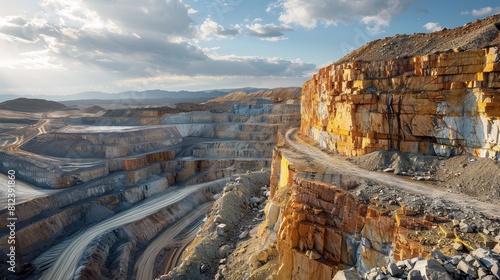 A large open-pit mine with haul roads, showing the scale of modern mining operations.