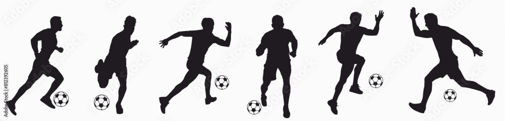 Set of soccer player. Silhouette of football player on white background. 