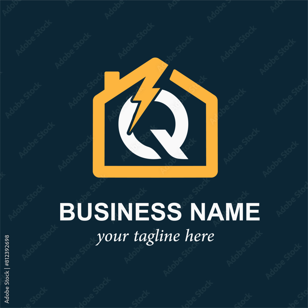 Electric Logo with Lightning Bolt. Initial Letter Q and Thunder Bolt for Electrical Service or Business Logo Idea Design Electric Logo with Lightning Bolt. Initial Letter Q and Thunder Bolt for Electrical Service or Business Logo Idea Design