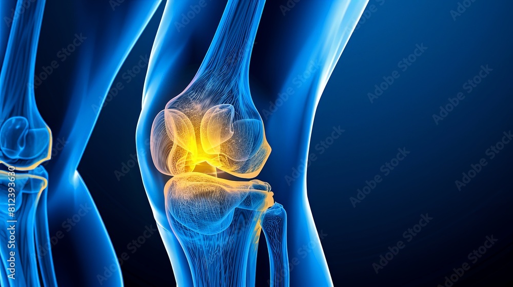 Ilustração do Stock: An X-ray blue of a knee with the knee joint ...