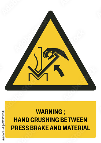 ISO warning safety signs_warning ; hand crushing between press brake and material size a4/a3/a2/a1