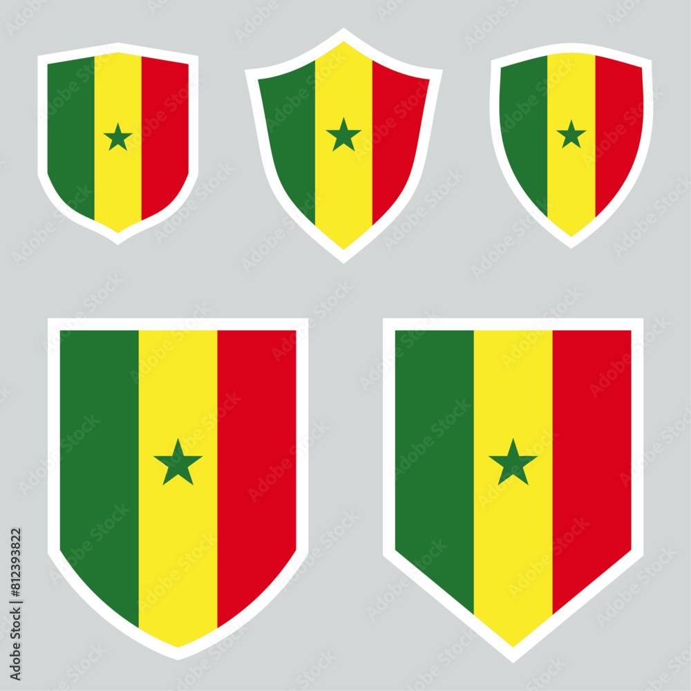 Set of Senegal Flag in Shield Shape Frame Set of Senegal Flag in Shield Shape Frame