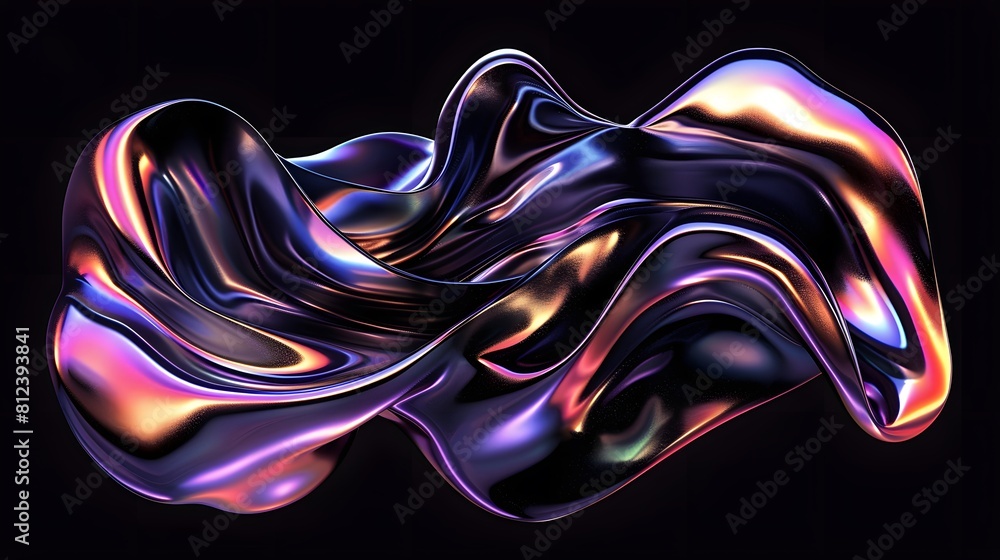 Bold holographic liquid metal shape black background Bold holographic liquid metal shape black background