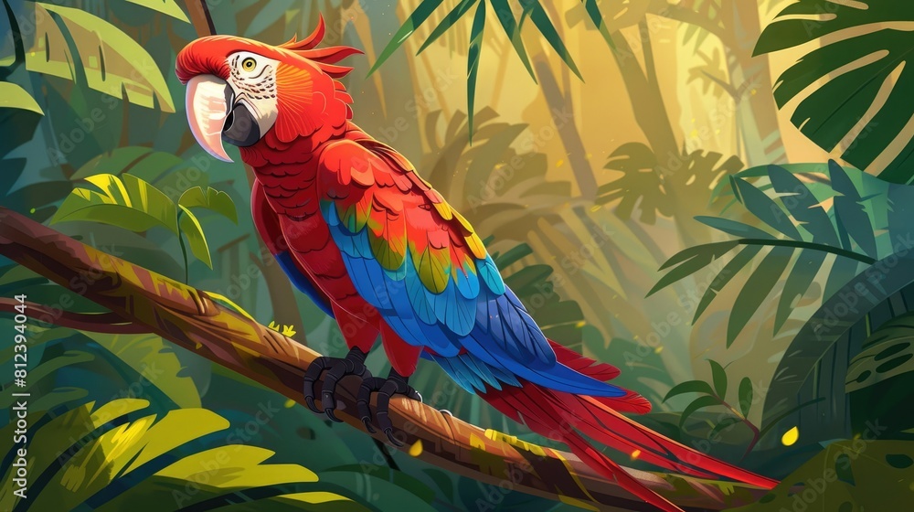 Fototapeta premium Cartoon depiction of a macaw bird