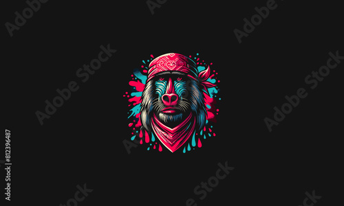 face baboon wearing bandana vector illustration design