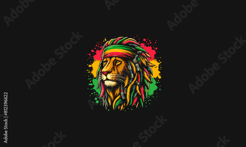 head lion with dreadlocks wearing bandana vector design