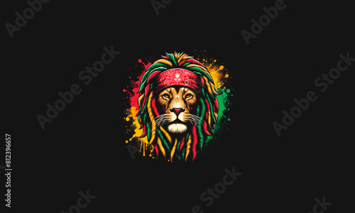 head lion with dreadlocks wearing bandana vector design