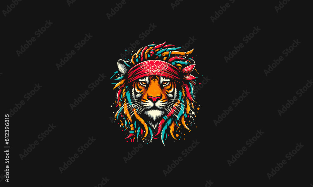 head tiger wearing bandana with dreadlocks vector artwork design head tiger wearing bandana with dreadlocks vector artwork design