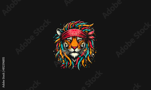 head tiger wearing bandana with dreadlocks vector artwork design