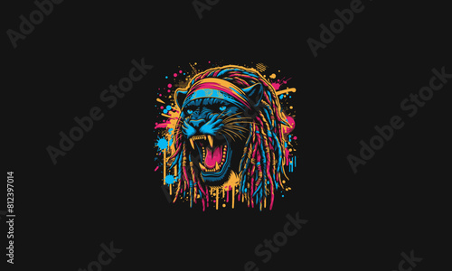 head panther wearing bandana with dreadlocks vector artwork design