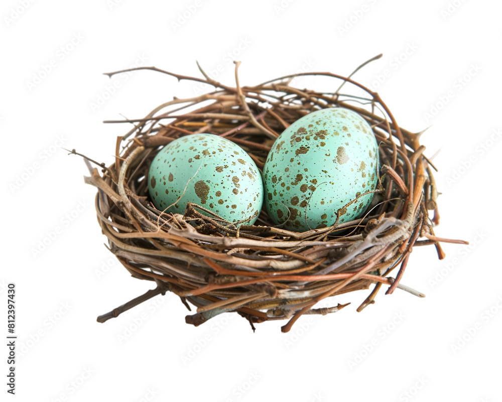 Eggs in a nest on transparent surface Eggs in a nest on transparent surface
