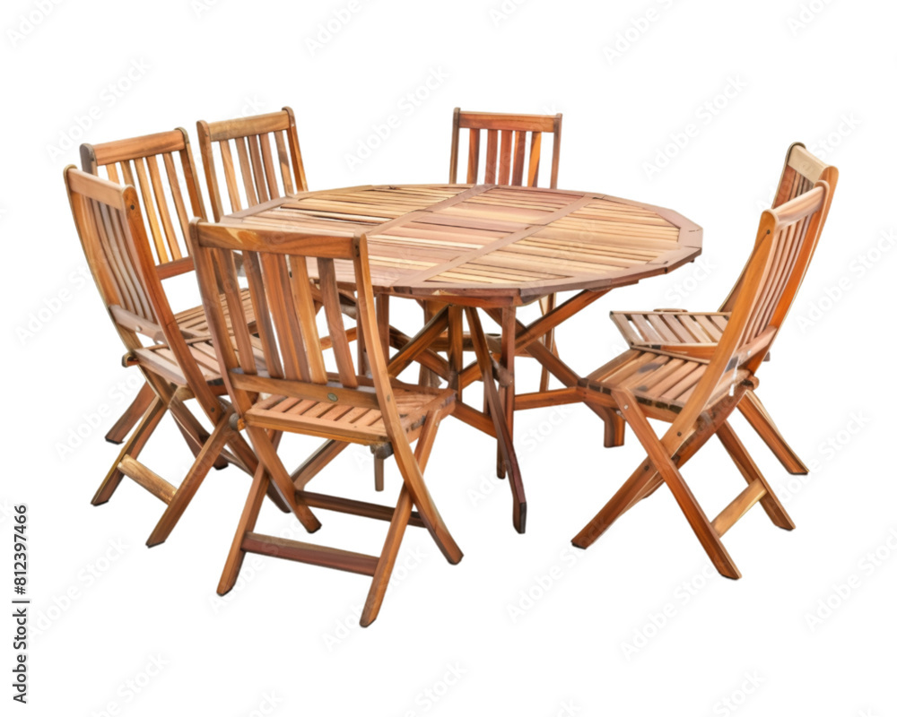 Wooden chairs and table on transparent surface Wooden chairs and table on transparent surface