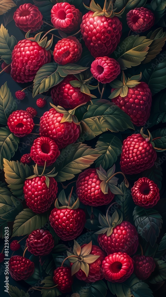 bushes of raspberry berries, AI generation bushes of raspberry berries, AI generation
