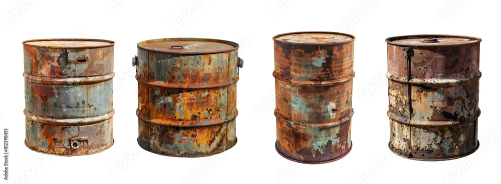 Old rusty steel oil barrel isolated on transparent background Old rusty steel oil barrel isolated on transparent background