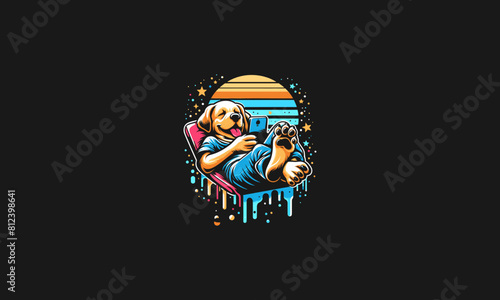 dog relax on chair vector logo design