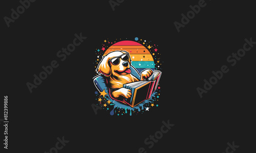 dog relax reading book vector artwork design
