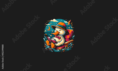 duck relax reading book vector illustration artwork design