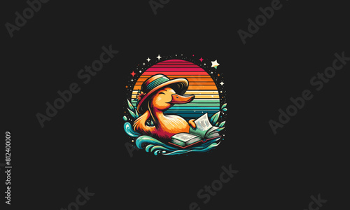 duck relax reading book vector illustration artwork design