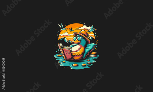 duck relax reading book vector illustration artwork design