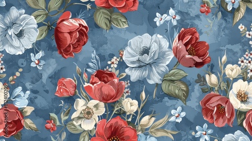 An elegant vintage pattern featuring roses tulips and forget me nots in a shabby chic style This classic chintz floral design is seamlessly repeated for use in both web and print applicatio