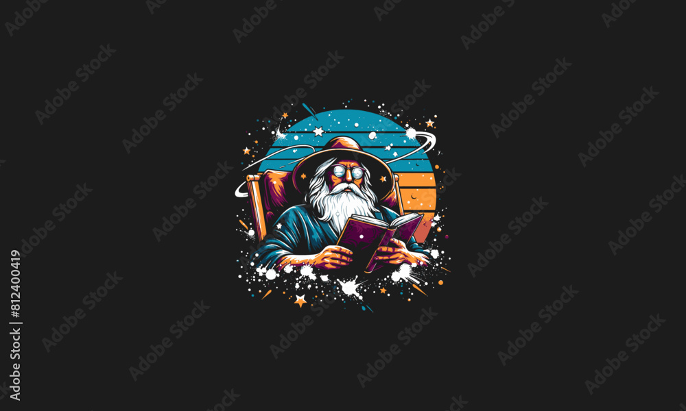 old man relax reading book vector artwork design