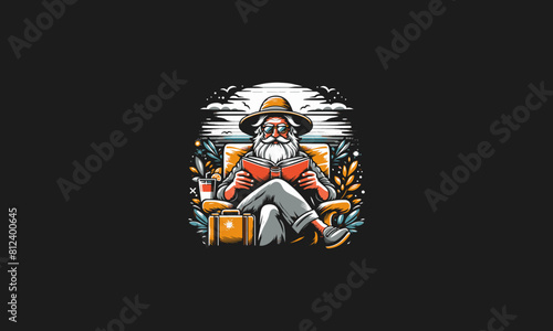 old man relax reading book vector artwork design