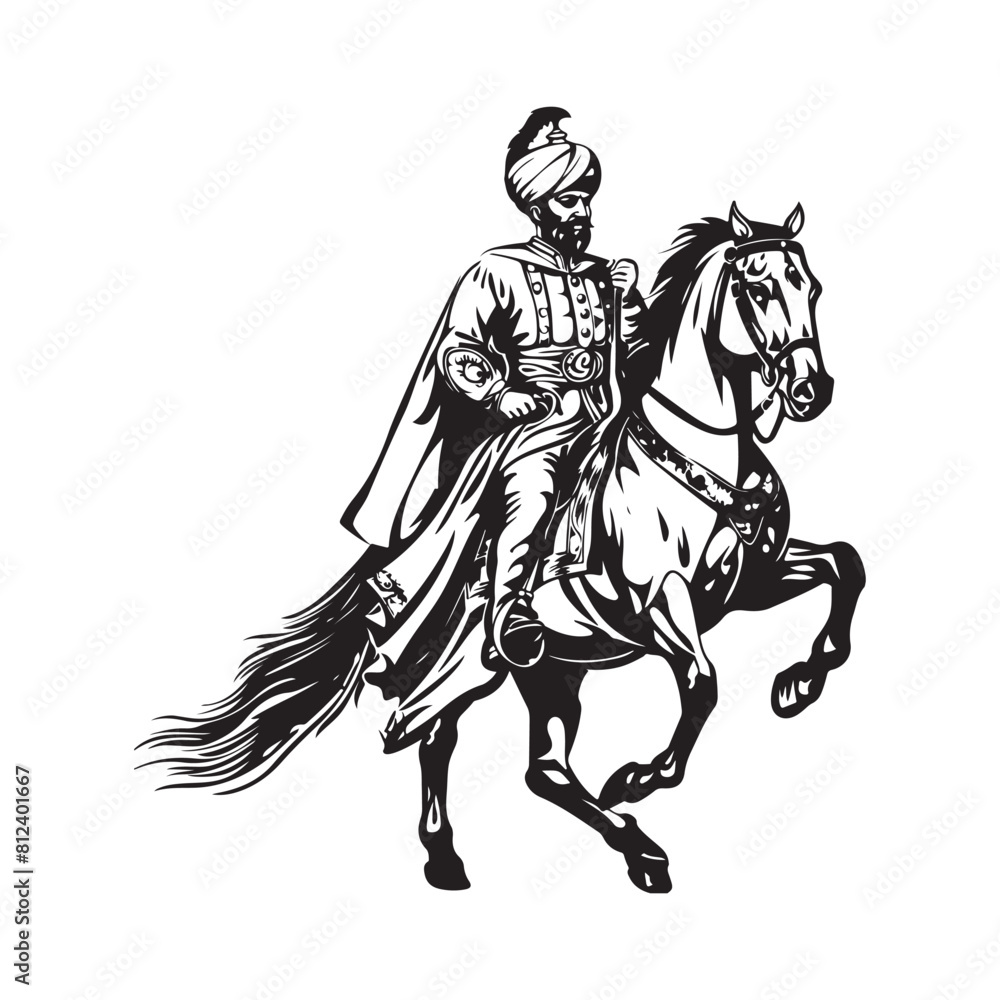 Turkish warrior on horse image vector isolated on white background Turkish warrior on horse image vector isolated on white background