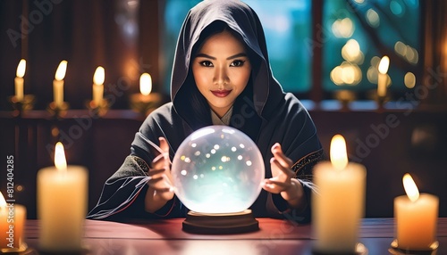 神秘の世界に誘う予言者、水晶球に映る運命の輝き photo