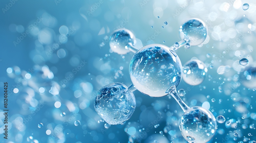 3D rendering of a transparent molecular structure containing carbon and keratin spheres on a blue background. creating depth through light reflections on bubbles and particles.
3D rendering of a transparent molecular structure containing carbon and keratin spheres on a blue background. creating depth through light reflections on bubbles and particles.