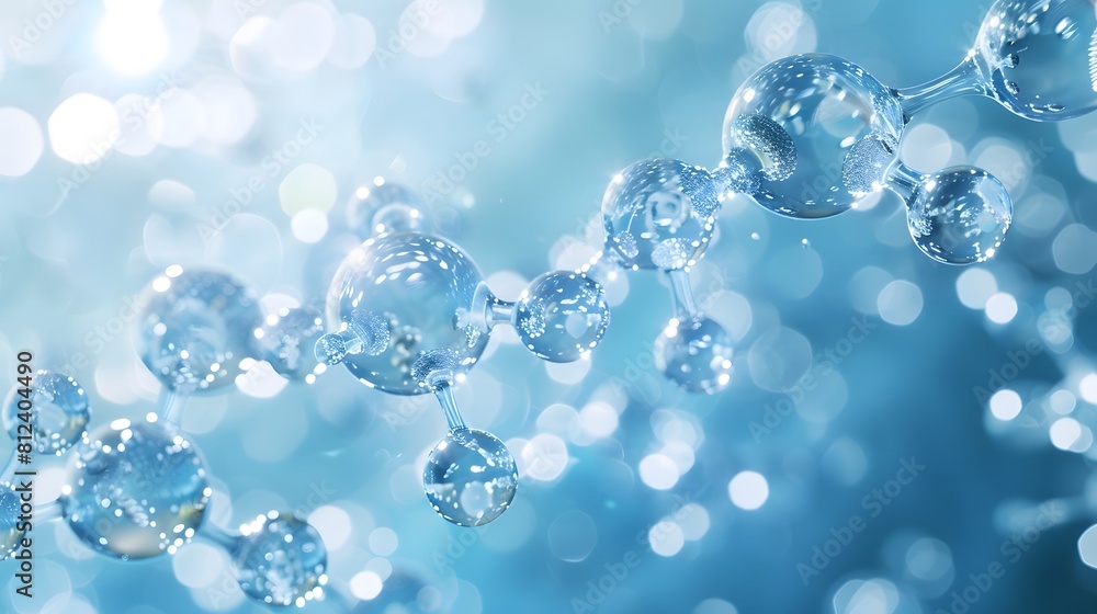 3D rendering of a transparent molecular structure containing carbon and keratin spheres on a blue background. creating depth through light reflections on bubbles and particles.
3D rendering of a transparent molecular structure containing carbon and keratin spheres on a blue background. creating depth through light reflections on bubbles and particles.