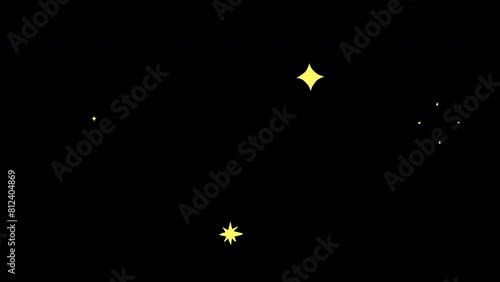 手書きのキラキラした星が現れては消えるアルファチャンネル付きアニメ素材 Animated hand-drawn glittering stars appear and disappear with alpha channel CG