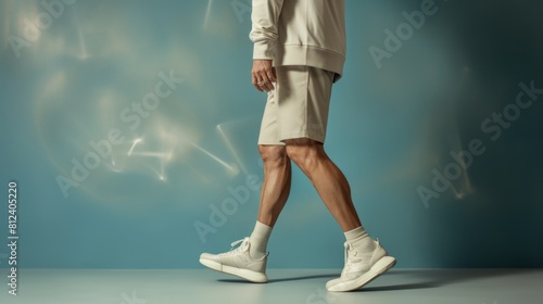 View of a man with prosthetic legs and white sneakers