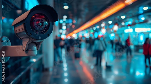 Wallpaper Mural An AI camera at the airport capturing people in motion, with blurry hallways and security cameras providing background for advertising.
 Torontodigital.ca