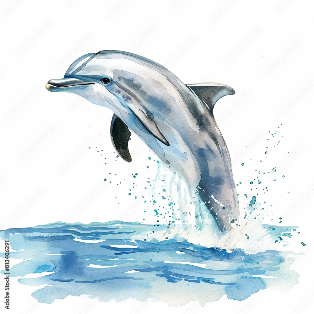 custom made wallpaper toronto digitalA jumping dolphin watercolor clipart illustration on white background