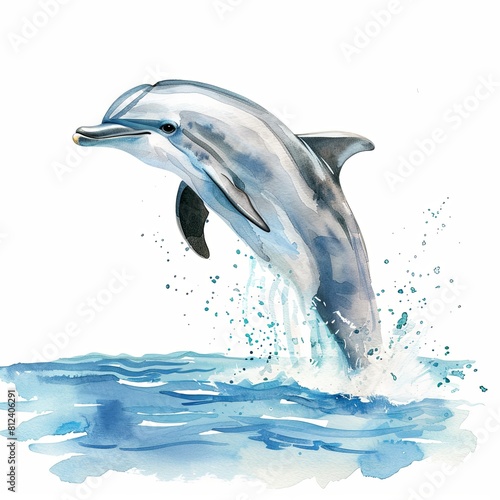 Wallpaper Mural A jumping dolphin watercolor clipart illustration on white background Torontodigital.ca