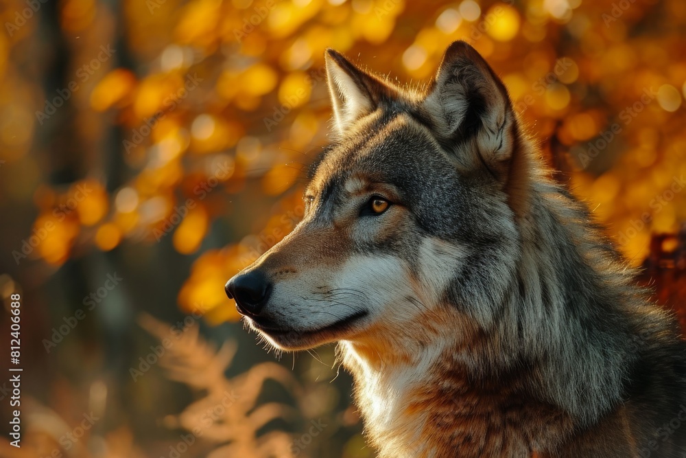 Fototapeta premium Wolf, Portrait of a Wolf in a Forest, Ai generated