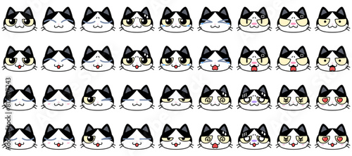 白黒猫の顔アイコンセット