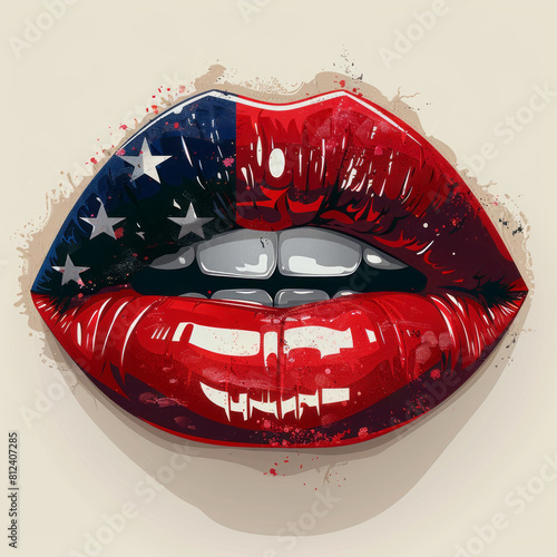 Glossy lips adorned with vibrant American flag print, celebrating cultural diversity.generative ai