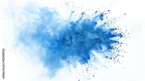 On a white background, an abstract explosion of blue dust