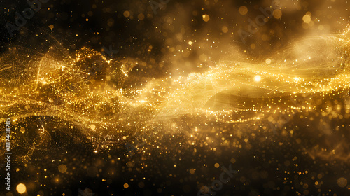 Abstract black background with magical gold dust